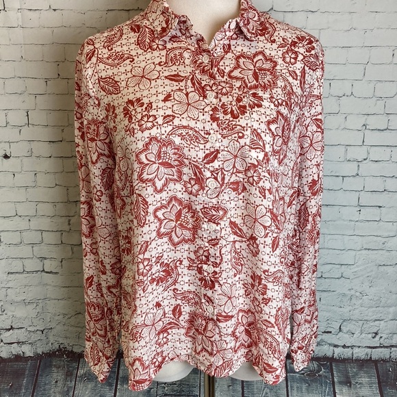 Garnet Hill Tops - Garnet Hill NWOT Easy Linen Button Down Blouse Floral Sz 6 Coastal Vacation